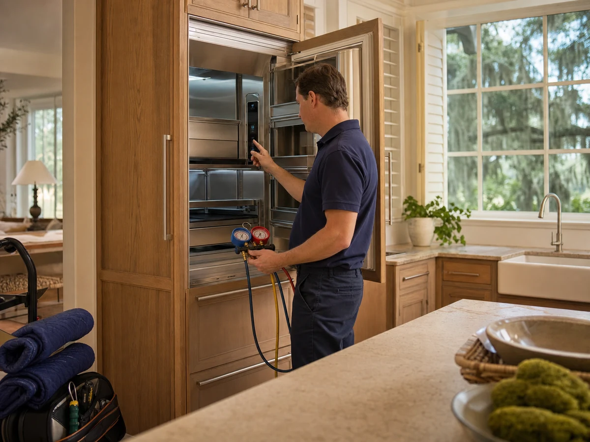Panel-ready Sub-Zero built-in inside a renovated Omni Plantation villa kitchen